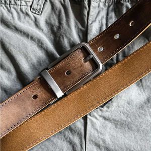 Belts Vintage luxury handmade leather buckle mens belt Cinturon Gotico denim retro full matching casual jeans soft belt 160cm Q240401
