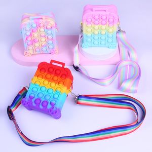 Squeeze Fidget Brinquedos Saco Criança Push Bubbles Toy Rainbow Coin Purse Carteira 12.2 * 9.3 * 4cm Senhoras Saco Silicone Crossbody Bag Para Meninas Menino Bolsas 252