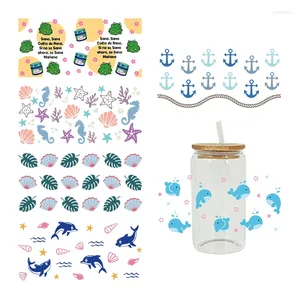 Fönsterklistermärken UV DTF Transfer Sticker Marine Life Dolphin för 16oz Libbey Glasse Wraps Bottles Cup Can Diy Waterproof Custom Decals