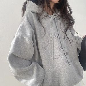 Moletom com capuz feminino com lã solta quente topo elegante esportes casual pulôver para outono e inverno 240318