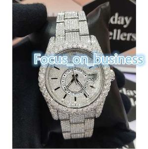 41MM Nuovo marchio Iced Out Orologio in acciaio inossidabile scintillante Impostazione fatta a mano Busto Giù VVS Moissanite Orologi per gioielli di moda