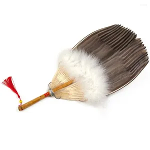 Decorative Figurines Retro Chinese Style Three King Peacock Feather Dance Fan Abanicos Para Boda Eventail Main Real Ventilador Hand
