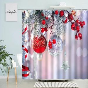 Shower Curtains Merry Christmas Curtain Year Holiday Bathroom Decor Xmas Ball Tree Winter Snow Scenery Waterproof Screen