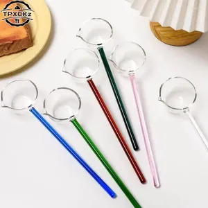 Colheres Colher de vidro de borosilicato com cabo longo colorido resistente ao calor molho profundo bico pequeno desenho de chocolate