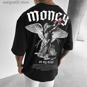 Men's T-Shirts Mens ultra-thin T-shirt money angel printed T-shirt short Sve O-neck T-shirt summer fashion trend clothing loose fat mens clothing T240401