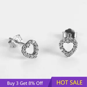 Studörhängen Real 925 Sterling Silver Heart For Women Romantic Love Shiny Clear CZ Wedding Engagement Smycken