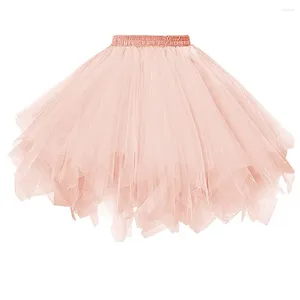 Saias 2024 Mulheres Chiffon Tulle Saia Doce Rosa Hoopless Underskirt Plissado Dança Tutu Mini Feminino Puffy Prom Pettiskirt