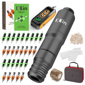 Kits de tatuagem de máquina Inkin Fato Fato rotativo rotativo tatuagem caneta hine hine sem fio fonte de alimentação 32pcs tamanhos de cartucho tatuagem agulhas