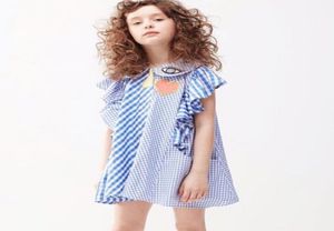 Summer Girs Lattice Dress INS Occhi per bambini Risvolto falbala Abiti con maniche a mosca Bambini Patchwork plaid in cotone Abbigliamento8654912