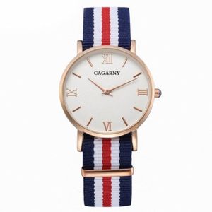 Cagarny يشاهد نساء أزياء Quartzc Watch Clock Woman Rose Gold Ultra Thin Case Nylon Watchband Ladies214o