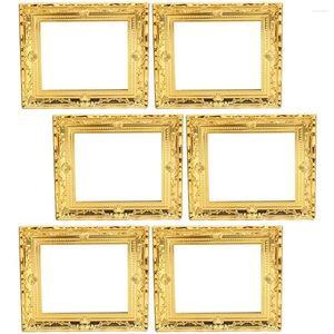 Frames 6 Pcs Dollhouse Frame Plastic Po Vintage DIY Miniature Kit Picture For Crafts Gold Decor