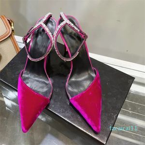 Scarpe da donna con sandalo slingback in cristallo primavera estate moda tacco alto a spillo cinturino alla caviglia scarpe nere sexy con punta chiusa