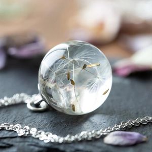 Colares pendentes Dandelion Wish Colar Real em Clear Epoxy Resina Bola de Cristal Presente Feito à Mão para Mulheres