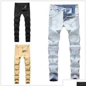 Mens Jeans Man Biker Clothing Pants Slip Destroyed Slim Denim Straight Skinny Men Ripped Jean Fashion Personality Drop Delivery Appare Dhqcn