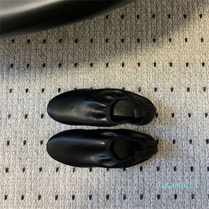 Sapatos de avó de couro de um pé feminino sapatos casuais dedo do pé redondo plissado sapatos de balé de fundo plano