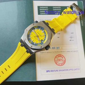 Exciting AP Wristwatch Royal Oak Offshore 15710ST Lemon Yellow 42mm Precision Steel Mens Watch Automatic Mechanical Yellow Blue Color Matching