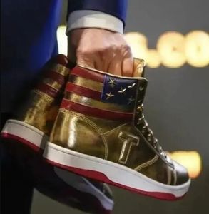 Donald Trump Gold High Top Sneakers Buty do biegania swobodne trampki męskie buty design mężczyźni kobiety biegacz yakuda sportowy buty dhgate codzienne strój athleisure