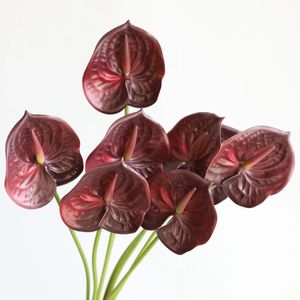 Decorative Flowers 23.6" Real Touch Fake Burgundy Anthurium Artificial DIY Centerpieces/Floral/Wedding/Occasion/Home Decoration | Gifts