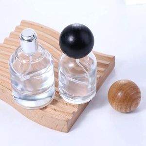 Garrafas de armazenamento 30ml perfume spray garrafa portátil viagem vidro atomizador tampa de madeira vazio pulverizador líquido recipiente cosmético