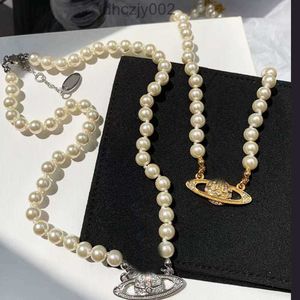 Gold Silber Anhänger Saturn Halskette Weiße Perle Designer Schmuck für Frau Luxus Halsketten Mode Eine Reihe Perlen 16ich Länge Berühmte Cjewler J02Z