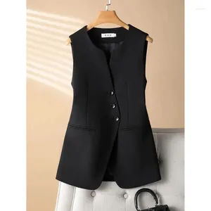 Coletes femininas colete preto 2024 primavera verão blazer coreano solto sem mangas jaqueta moda selvagem forrado casaco M-4XL terno