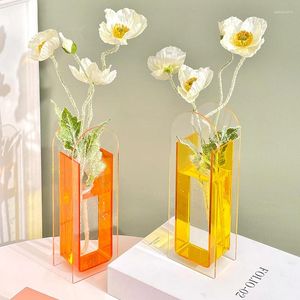 Vases 6Styles Half Transparent Geometric Shape Flower Art Hydroponic Bottle Acrylic Living Room Wedding Desktop Decoration