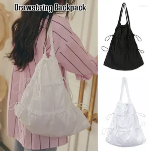 Mochila daypack grande capacidade cordão bolsa de ombro plissado mochila feminina leve dobra casual para uso diário