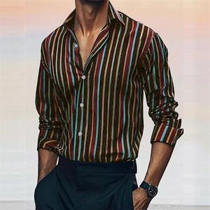 メンズドレスシャツカジュアルなストライプの格子縞のラインは柔らかく快適な2024春の夏のボタンファッションデザインです