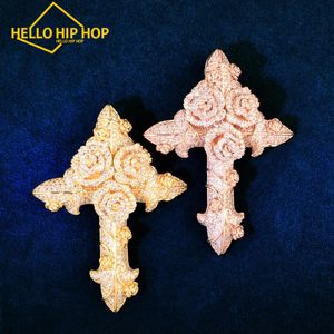 Hellohiphop 장미 꽃 예수 예수 크로스 힙합 펜던트 남성 목걸이 체인 여성 입방 지르코니아 록 랩퍼 보석