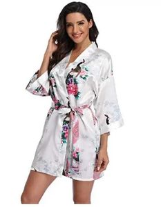 8BB1 Sexig pyjamas satin siden kvinnor bröllop bridemaid mantel sexig kran tryck badrock kort lång kimono nattklänning mantel modeklänning klänning kvinnlig 2404101