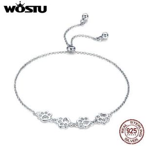 Chain WOSTU Hot Fashion 925 Sterling Silver Claw Small Path Dog Animal Chain and Chain Ring Bracelet Womens Cute Jewelry Lucky Best Gift CQB096 Q240401