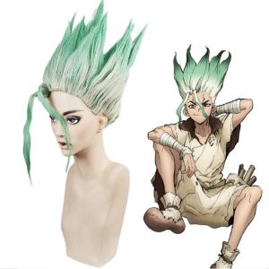 Wigs HairJoy Anime Dr.Stone Ishigami Senkuu Cosplay Wig Kısa Yeşil Karışım Sentetik Saç Props