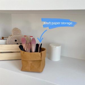 Storage Boxes Kraft Paper Bag Makeup Brush Bucket Mouth Red Eyebrow Pen Desktop