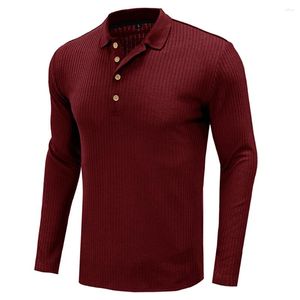 Polo da uomo Top T-shirt per le vacanze quotidiane Pulsante casual Comodo risvolto Pullover a maniche lunghe Solido Sport Autunno