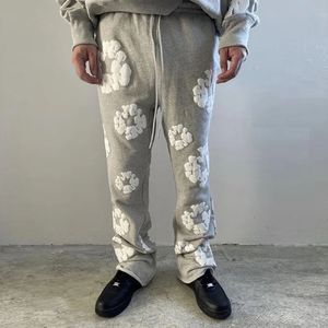 Vintage tridimensional espuma impresso flare joggers harajuku bordado sweatpants largos homens e mulheres micro flared calças 240325