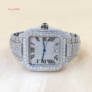 Women Luxury VVS Moissanite Diamond Watch Fully Iced Out Hip Hop Handmade Moissanite Diamonds Watch Stainless Steel Silver Watch