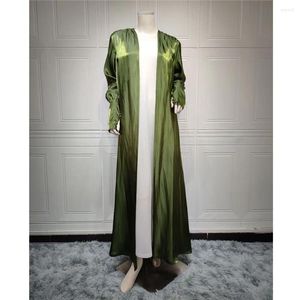 Roupas étnicas Brilhante Cetim Eid Abaya Kimono Muçulmano Hijab Vestido 2 Peça Set Turquia Abayas Abertas para Mulheres Dubai Islam Marrocos Outwear Kaftan