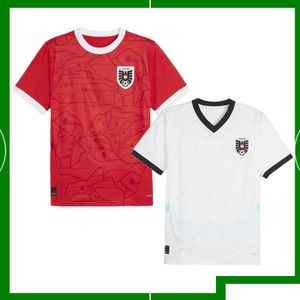 Футбольные майки 2024 Euro Austria Home Red Away Белая футбольная рубашка 24/25 Мужчины Спорт на открытом воздухе Униформа национальной сборной Прямая доставка Athl Ot29Y