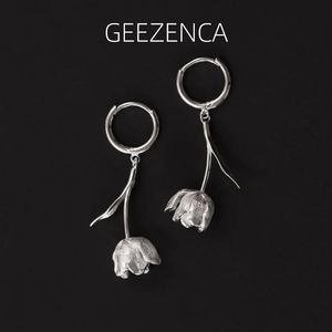 GEEZENCA 925 Sterling Silber Tulpe Blume Baumeln Ohrringe Für Frauen Französisch Chic Minimalistischen Luxus Creolen Geschenk 240401