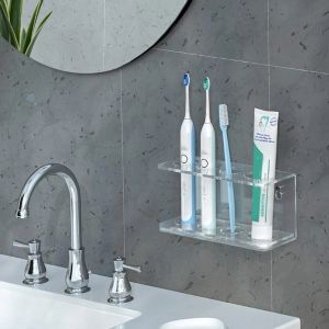 Huvuden väggmonterad elektrisk tandborstehållare 4 slots akryl tandkräm ansiktsrengöring av lagringshållare hängande hyllor rack badr