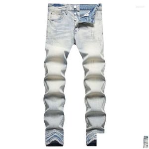 Mens Jeans 2023 Högkvalitativ ljusblå rak Slim Plus Size 42 44 Pantalones Designer för män Casual Denim Pants Drop Delivery App Dhgby