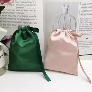 Envoltório de presente atacado 500 pcs / logotipo personalizado luxo cetim seda jóias peruca pacote de armazenamento de cílios bolsa saco de cordão