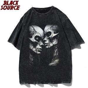 ヒップホップメンTシャツスカルブラックTシャツダークウィンドスタイルブラックプラスサイズトップハラジュクY2Kビンテージストリートウェアメンズ衣類トップ240313