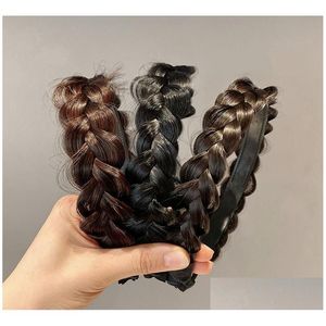 Pannband Fashion Fishbone Braid Wig Pannband för kvinnor Höga huvudband med tänder som inte glider hårnåldame huvudkläder bk pris drop de dhpco