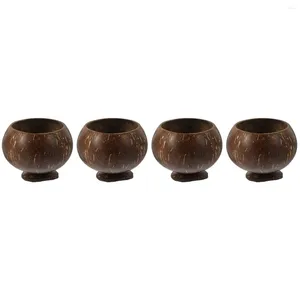 Bowls 4 Pieces Coconut Shell Bowl Salad Ornament Container Banquet Coconut-shell Cups Luau Party Supplies Decorative