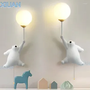 Vägglampa isbjörn med på/av switch 3d moon sconces tecknad ljus för barns sovrum sovrum nattlampor g9