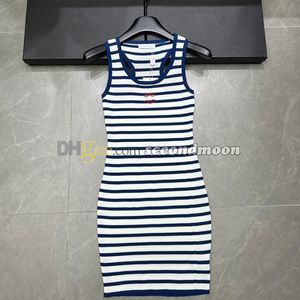 Women Sexy Bodycon Dress Tight Fitted Dresses Designer Embroidered Dress Stripe Print Sleeveless Dresses