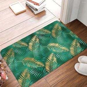 Carpets Emerald Green And Gold Tropical Pattern Doormat Non-slip Kitchen Entrance Bathroom Polyester Rug Carpet Mat Home Decoration