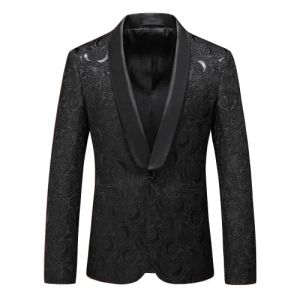 Мужские костюмы Пиджаки Мужская мода Slim Fit пиджак Узкий смокинг Повседневный пиджак Цветочный жаккардовый платок с лацканами Костюм для выпускного вечера Drop De Dhobj