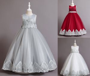 Beleza Prata Vinho Branco Jóia Vestidos de aniversário/festa para meninas Vestidos de concurso para meninas Vestidos de flores para meninas Saias do dia a dia para crianças SZ 2-10 D401109